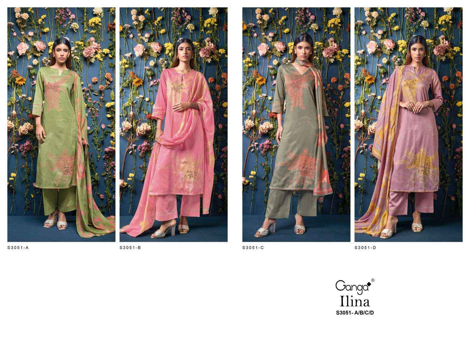 Ganga Fashion Lina 3051 Premium Cotton Satin Suit Dress Material Wholesale Price ( 4 Pcs Catalog )