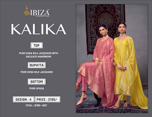 Ibiza Kalika Silk Jacquard Dress Material Wholesale Price ( 4 Pcs Catalog )