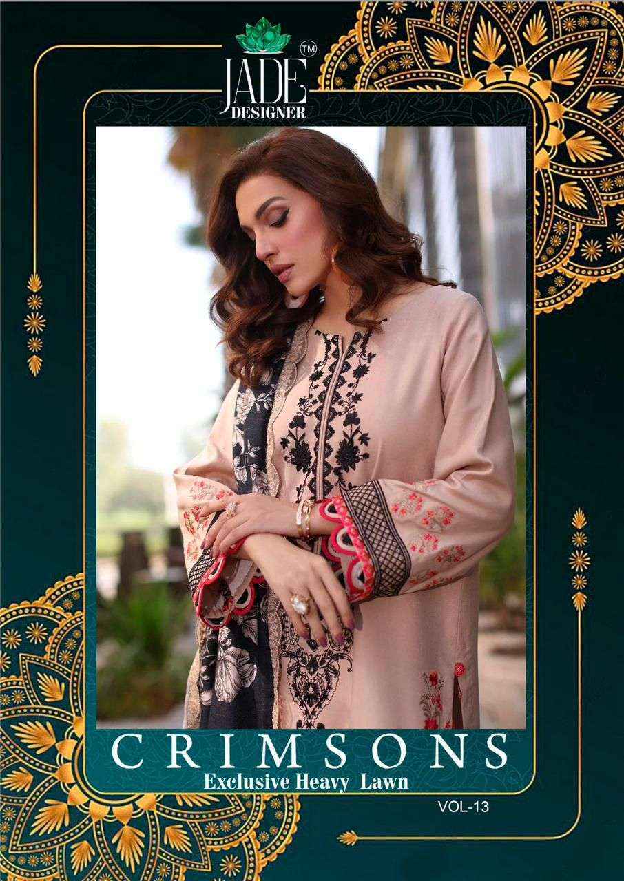 JADE CRIMSON EXCLUSIVE HEAVY LAWN COLLECTION VOL 13 LAWN COTTON SUIT DRESS MATERIAL WHOLESALE PRICE ( 6 PCS CATALOG )