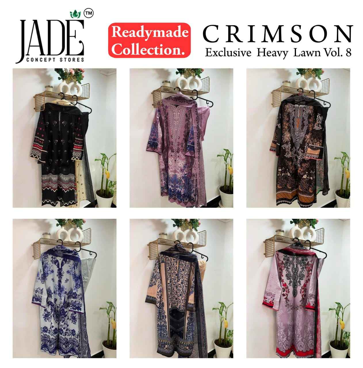 Jade Crimson Vol 8 Wholesale Lawn Cotton Ready Made Suits ( 6 Pcs Catalog )