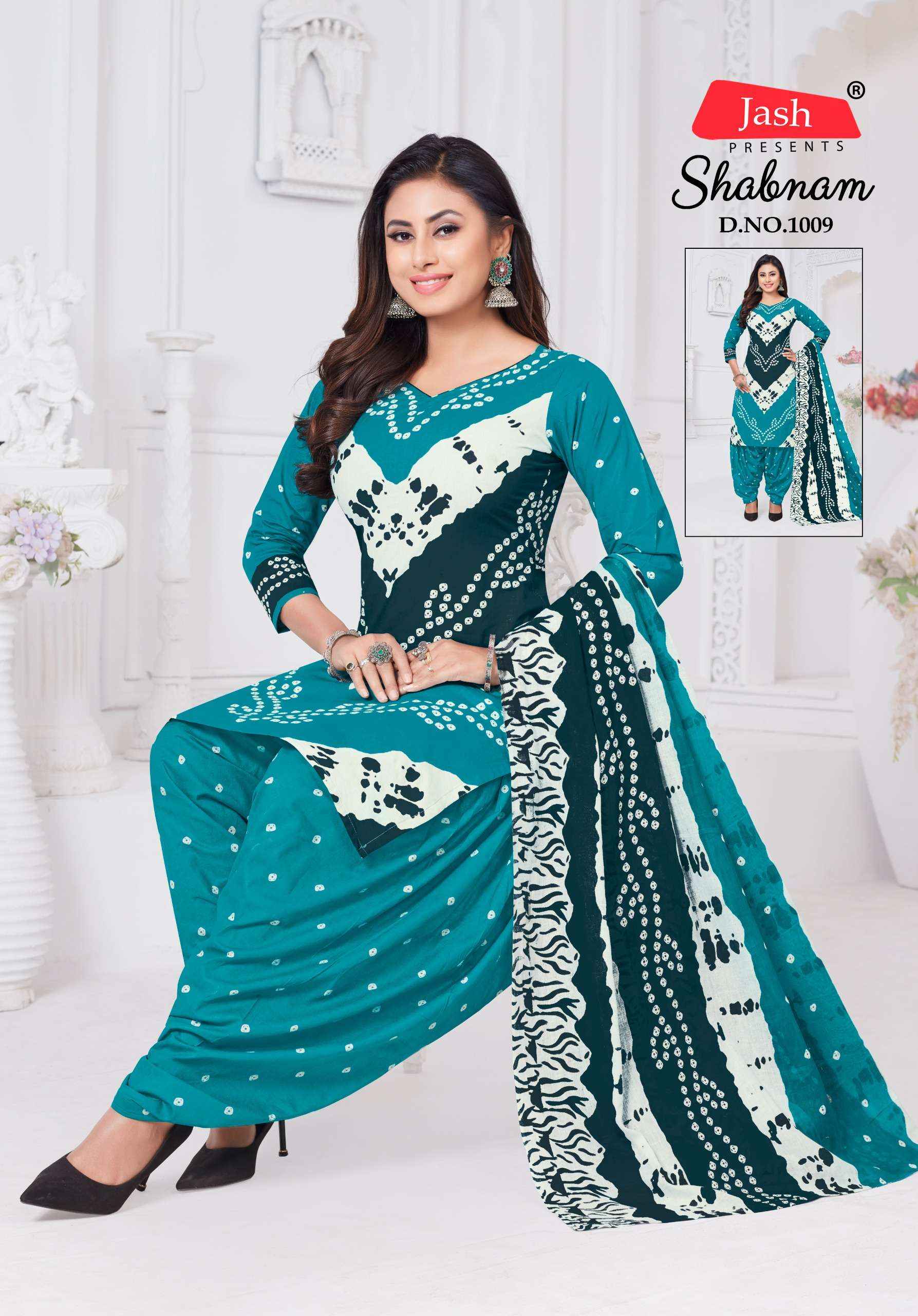 JASH SABNAM COTTON BANDHANI PRINT PATIYALA SALWAR KAMEEZ WHOLESALE PRICE ( 10 PCS CATALOG )