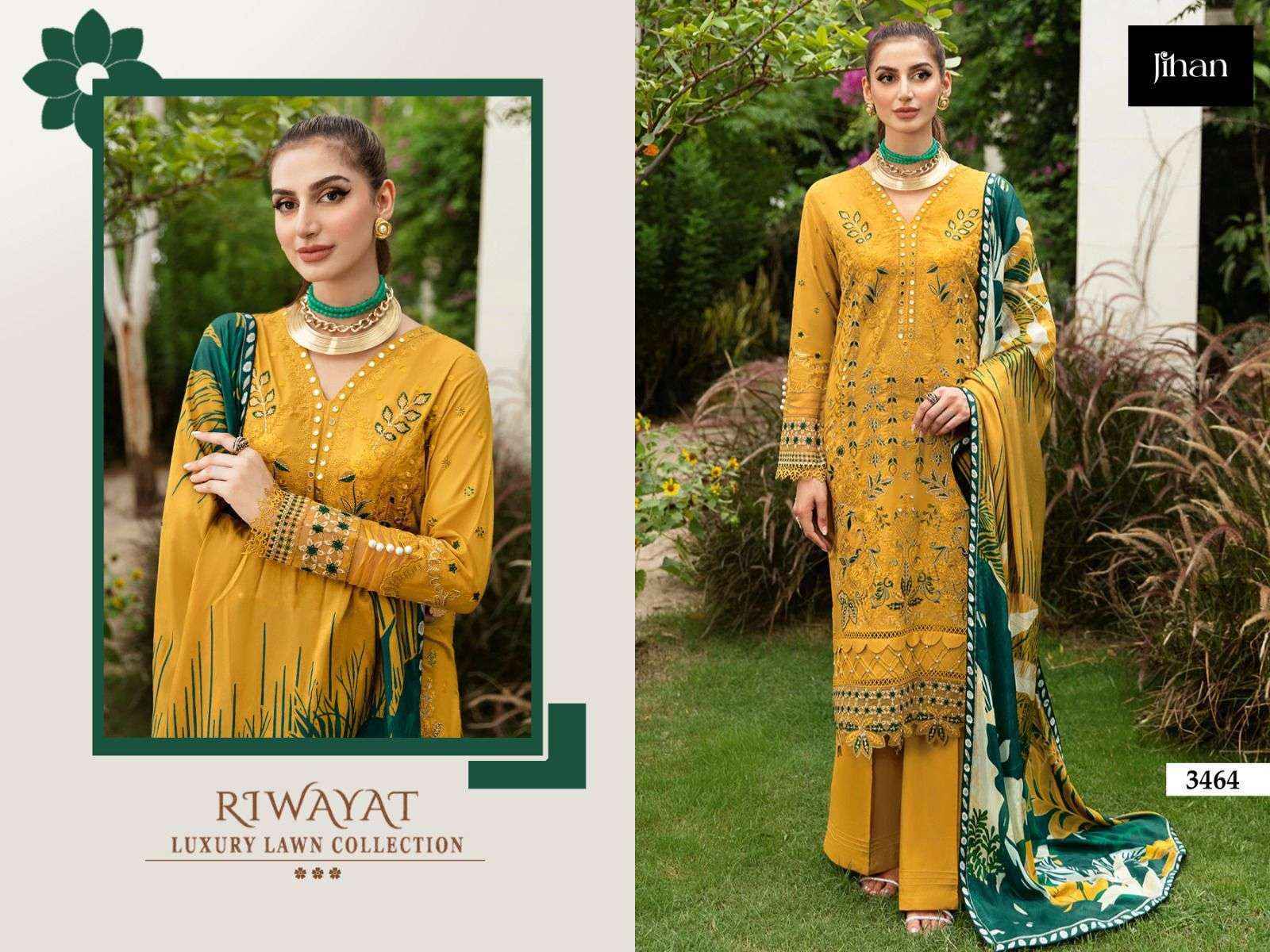 Jihan Riwayat Luxury Lawn Collection Rayon Dress Material Wholesale Price ( 2 Pcs Catalog )