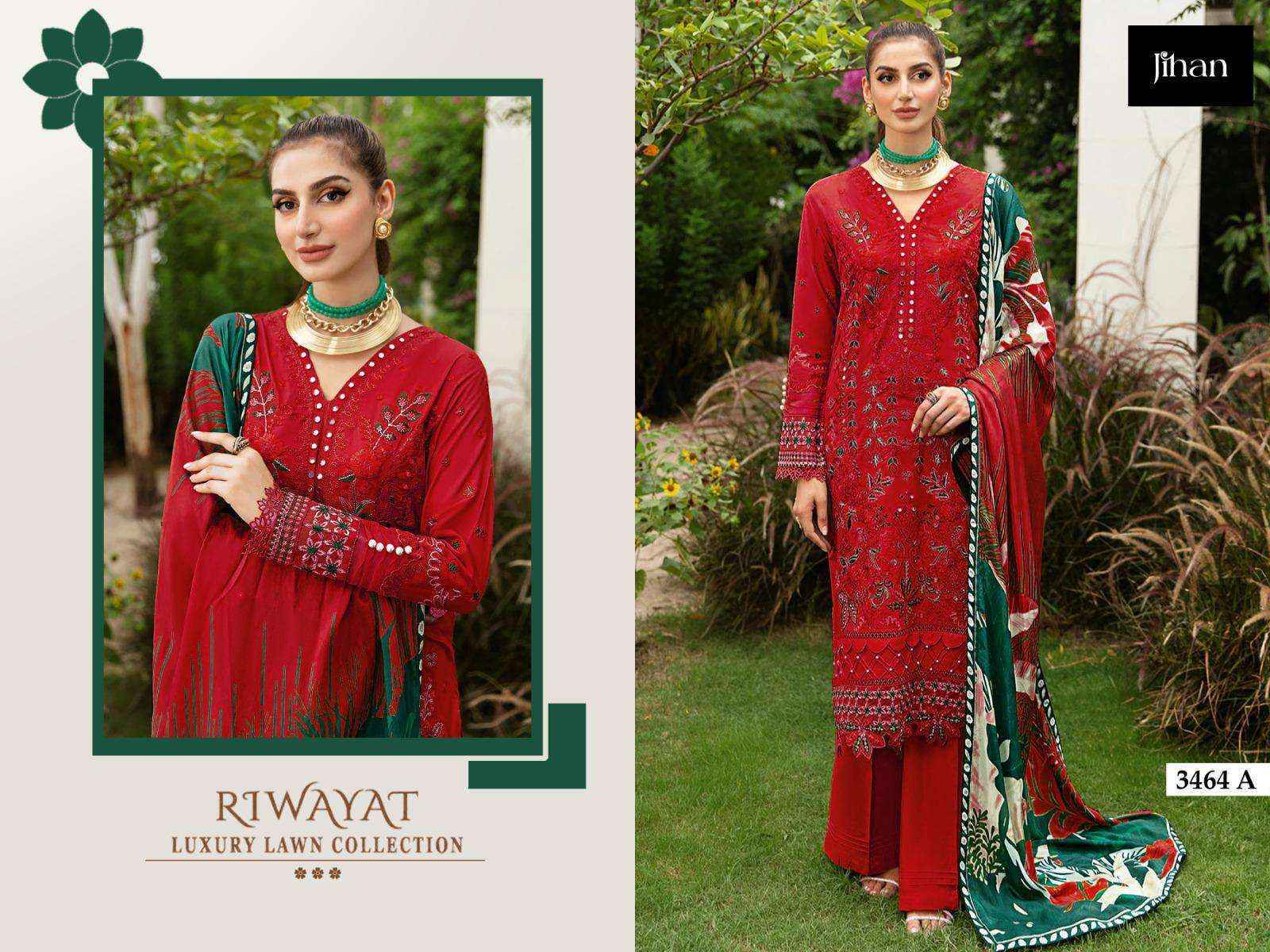 Jihan Riwayat Luxury Lawn Collection Rayon Dress Material Wholesale Price ( 2 Pcs Catalog )