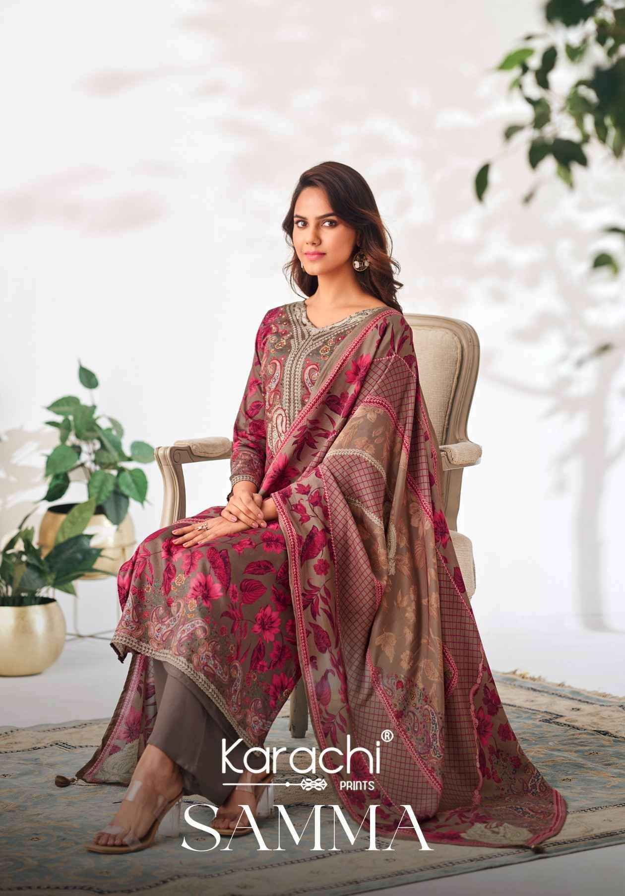 Karachi Prints Kesar Samma New Design Zam Satin Suit Dress Material Wholesale Price ( 4 Pcs Catalog )