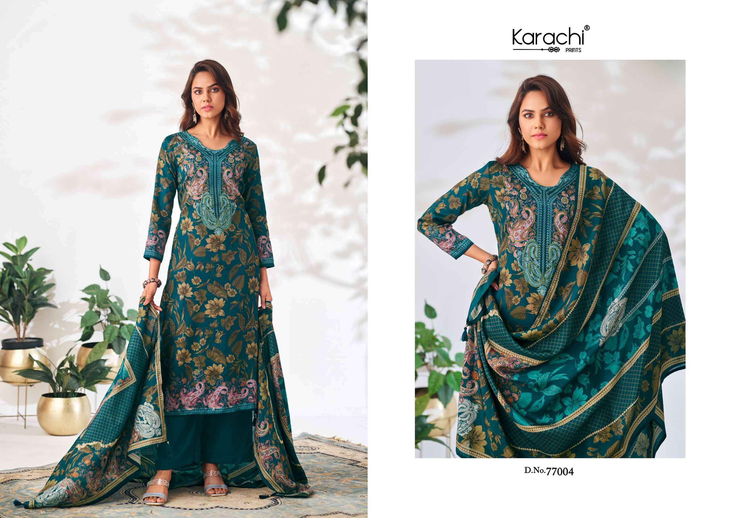 Karachi Prints Kesar Samma New Design Zam Satin Suit Dress Material Wholesale Price ( 4 Pcs Catalog )