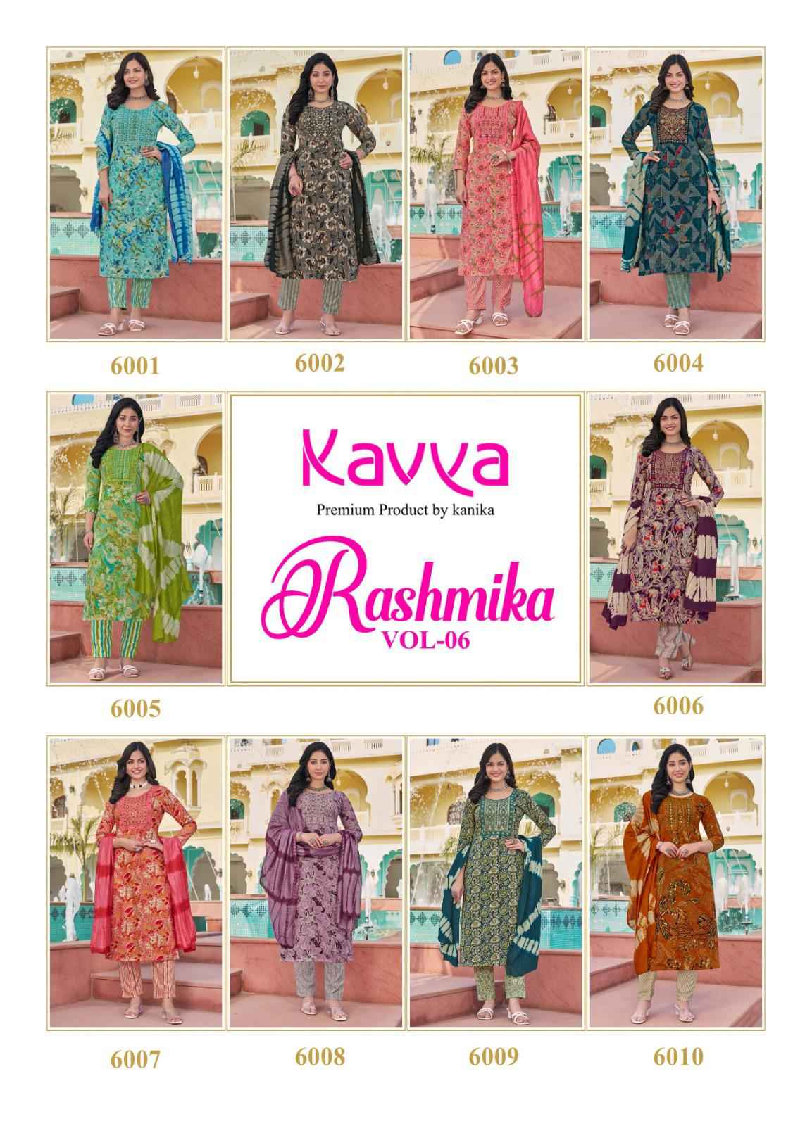 Kavya Rashmika Vol 6 Wholesale Rayon Designer Readymade Suits ( 10 pcs Catalog )