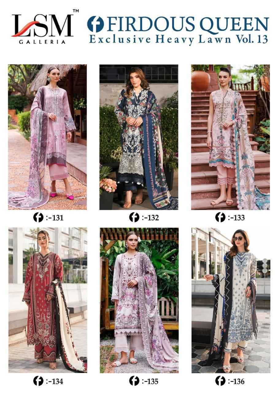 LSM Galleria Firdous Queen Lawn Vol 13 Lawn Cotton Salwar Kameez Wholesale Price ( 6 Pcs Catalog )