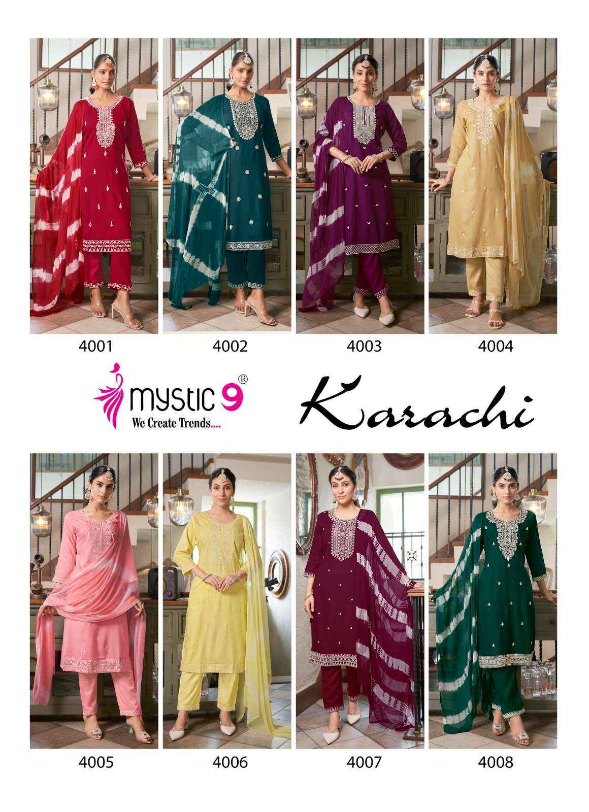 MYSTIC 9 KARACHI VOL 4 RAYON KURTI WHOLESALE PRICE ( 8 PCS CATALOG )