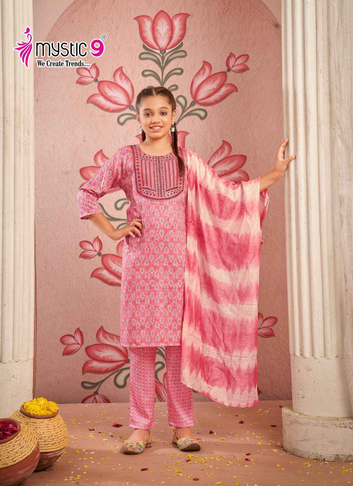 MYSTIC 9 SHAGUN VOL 1 CAPSULE FOIL PRINT FANCY KIDS WEAR KURTI COMBO SET WHOLESALE PRICE ( 8 PCS CATALOG )