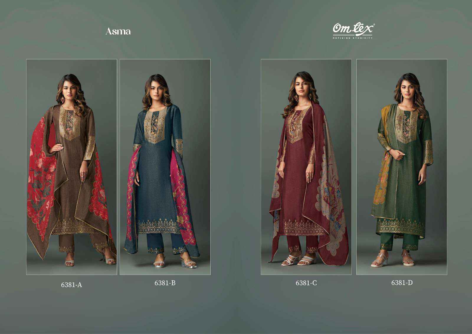 Omtex Asma Partywear Style Jacquard Silk Suit Dress Material Wholesale Price ( 4 Pcs Catalog )