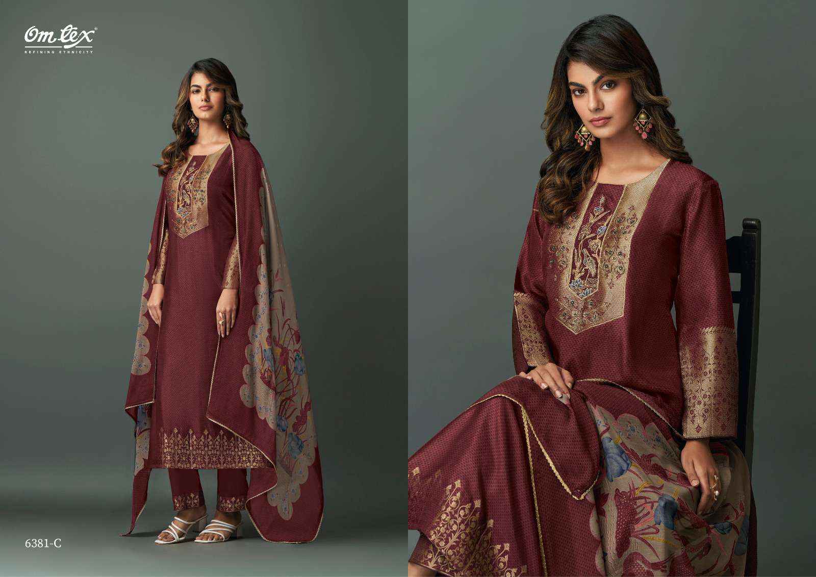 Omtex Asma Partywear Style Jacquard Silk Suit Dress Material Wholesale Price ( 4 Pcs Catalog )