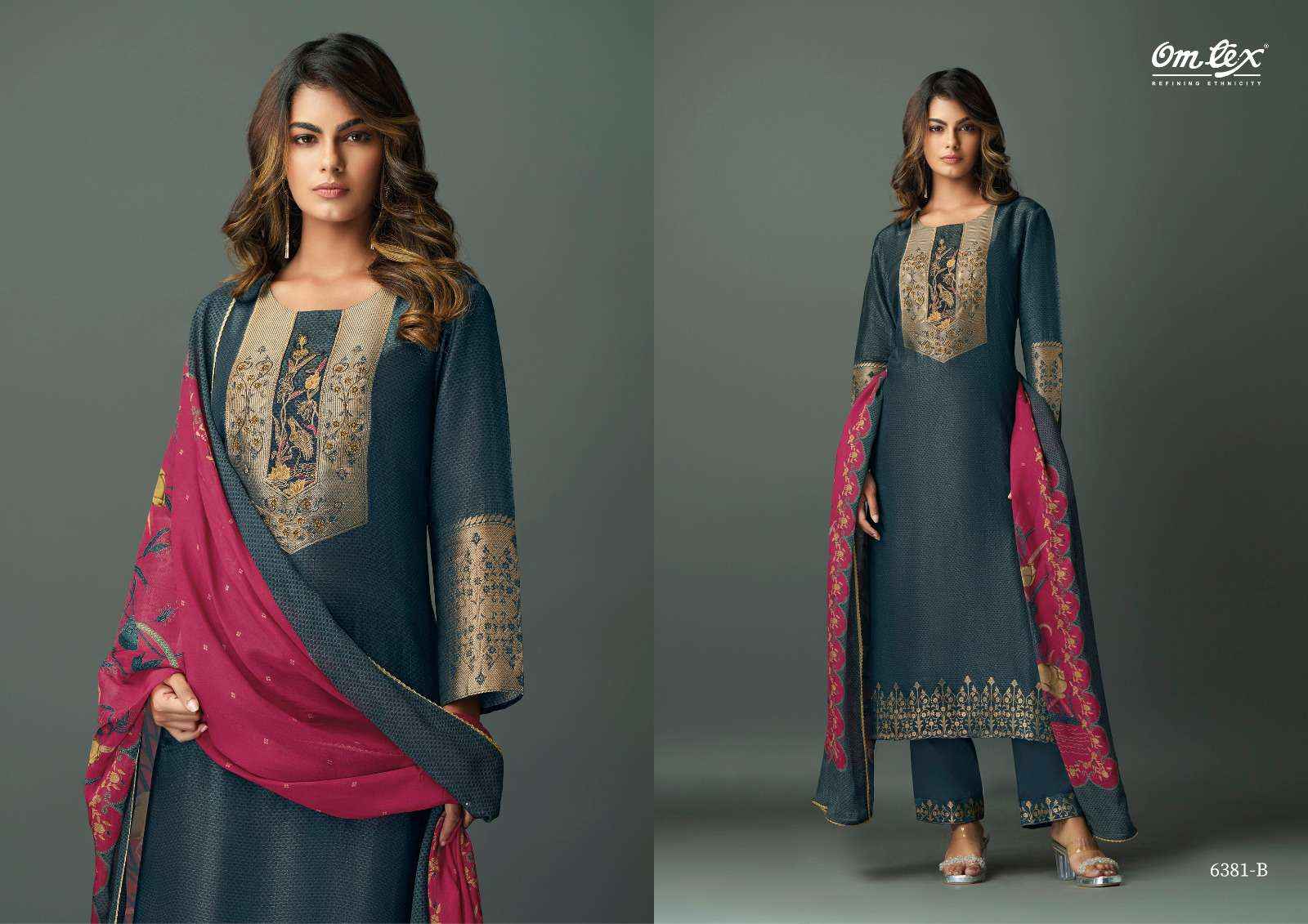 Omtex Asma Partywear Style Jacquard Silk Suit Dress Material Wholesale Price ( 4 Pcs Catalog )