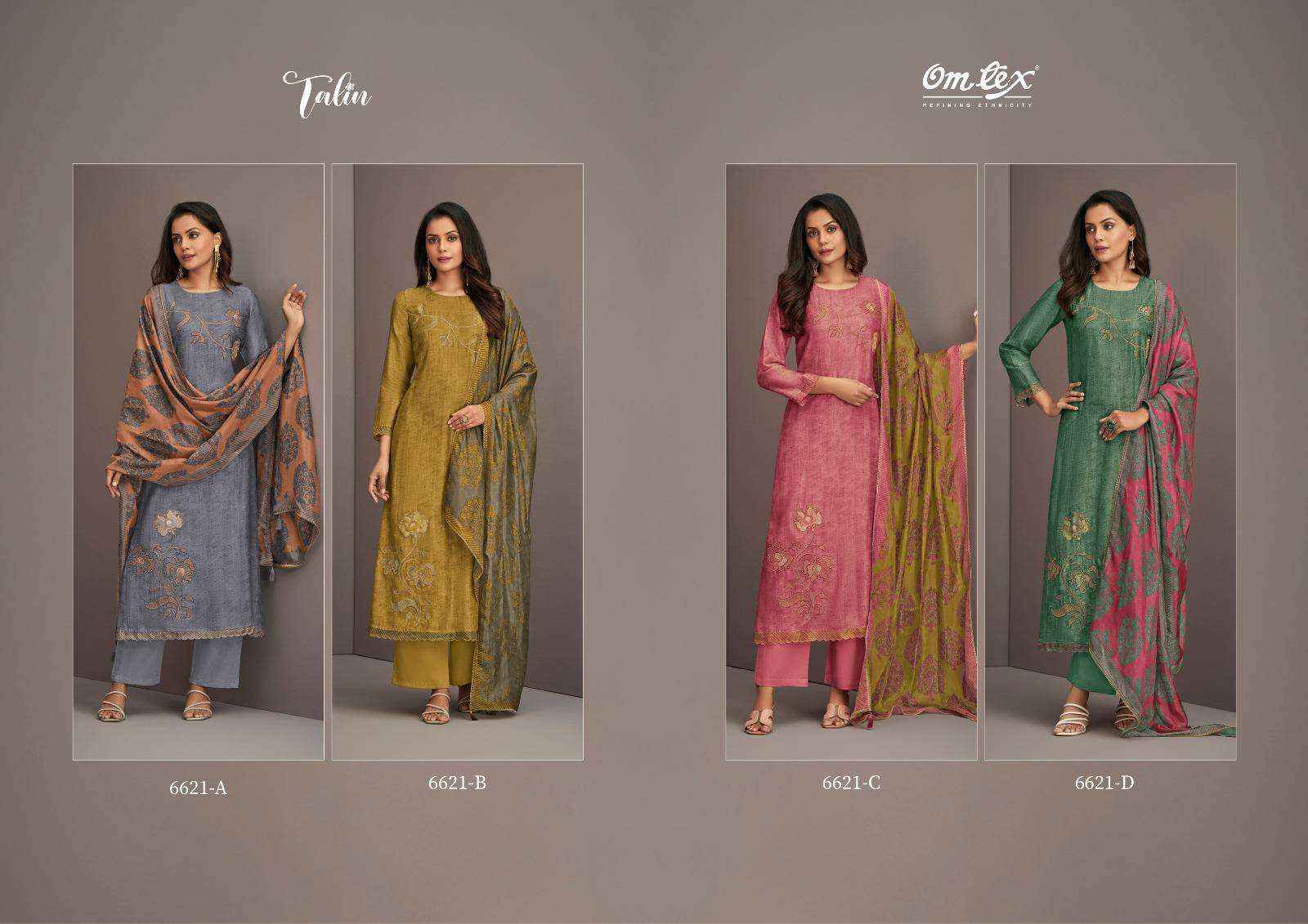 Omtex Talin Fancy Silk Latest Suit Dress Material Wholesale Price ( 4 Pcs Catalog )