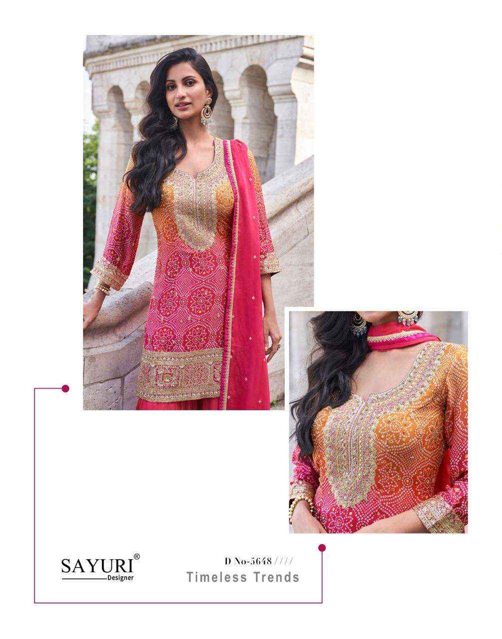 Sayuri Sakhi Nx 5646 To 5648 Designer Palazzo Style Suit Latest Salwar Kameez Wholesale Price ( 3 Pcs Catalog )