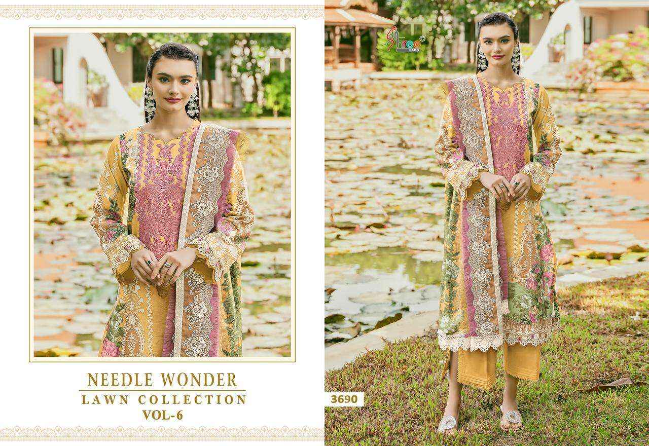 Shree Fabs Needle Wonder Lawn Collection Vol 6 Pakistani Pure Cotton Suit Dress Material Wholesale Price ( 6 Pcs Catalog )