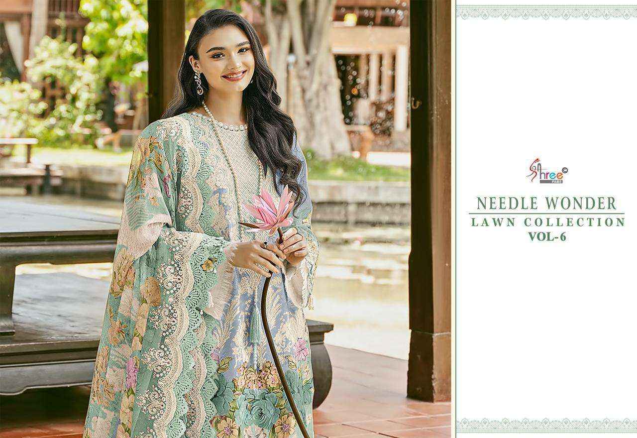 Shree Fabs Needle Wonder Lawn Collection Vol 6 Pakistani Pure Cotton Suit Dress Material Wholesale Price ( 6 Pcs Catalog )