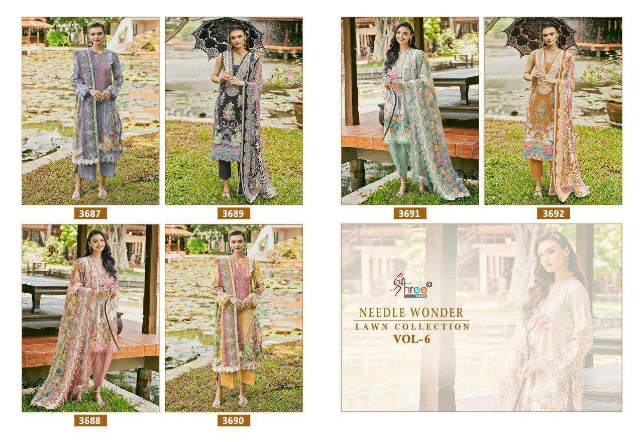 Shree Fabs Needle Wonder Lawn Collection Vol 6 Pakistani Pure Cotton Suit Dress Material Wholesale Price ( 6 Pcs Catalog )