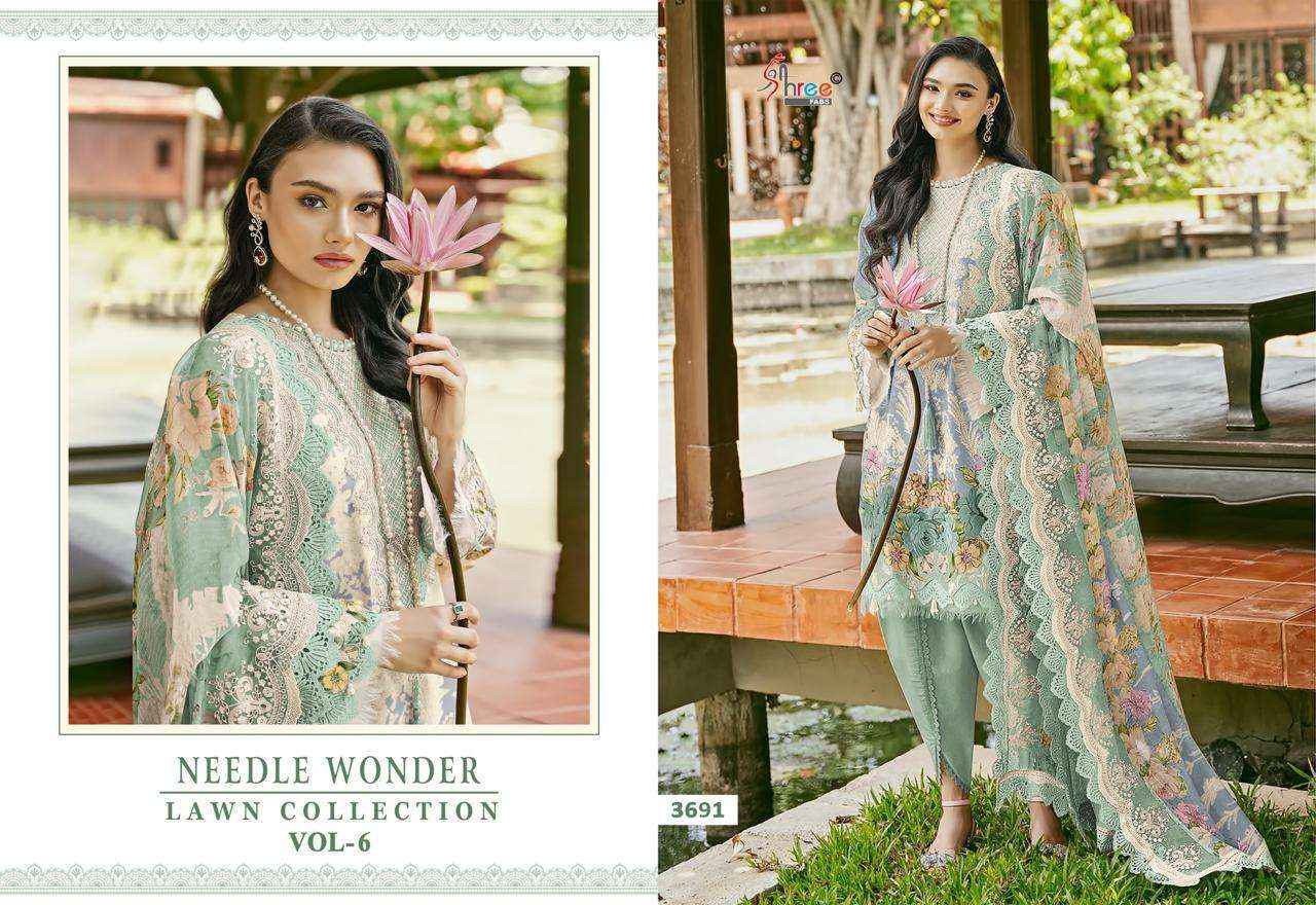 Shree Fabs Needle Wonder Lawn Collection Vol 6 Pakistani Pure Cotton Suit Dress Material Wholesale Price ( 6 Pcs Catalog )