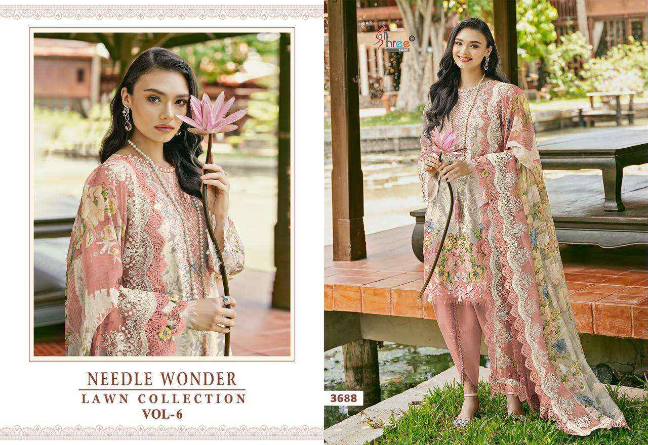 Shree Fabs Needle Wonder Lawn Collection Vol 6 Pakistani Pure Cotton Suit Dress Material Wholesale Price ( 6 Pcs Catalog )