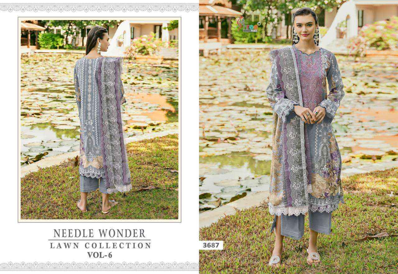 Shree Fabs Needle Wonder Lawn Collection Vol 6 Pakistani Pure Cotton Suit Dress Material Wholesale Price ( 6 Pcs Catalog )