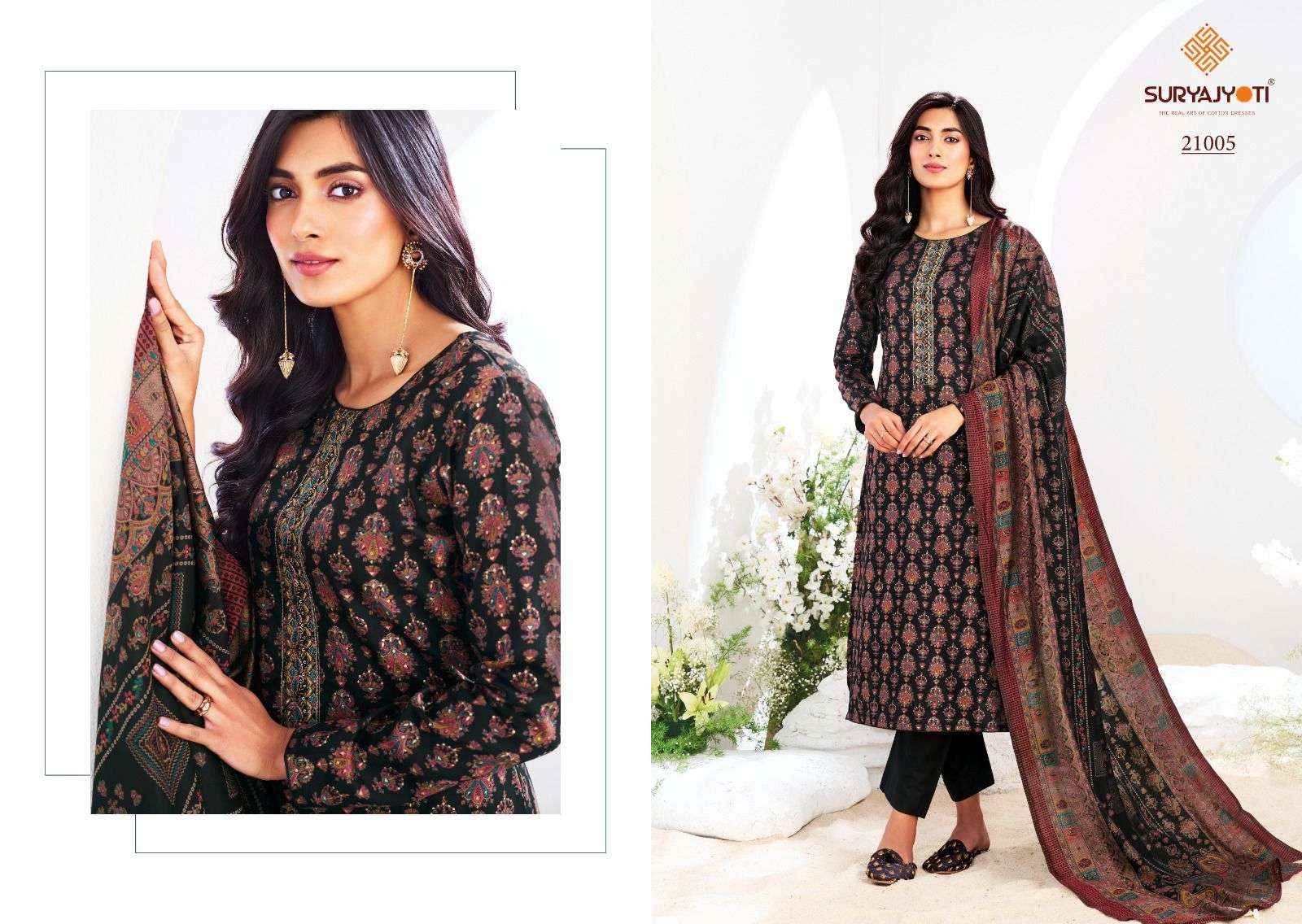 SURYAJYOTI KALKI VOL 21 JAM SATIN PRINT WITH FANCY SUIT DRESS MATERIAL WHOLESALE PRICE ( 8 PCS CATALOG )