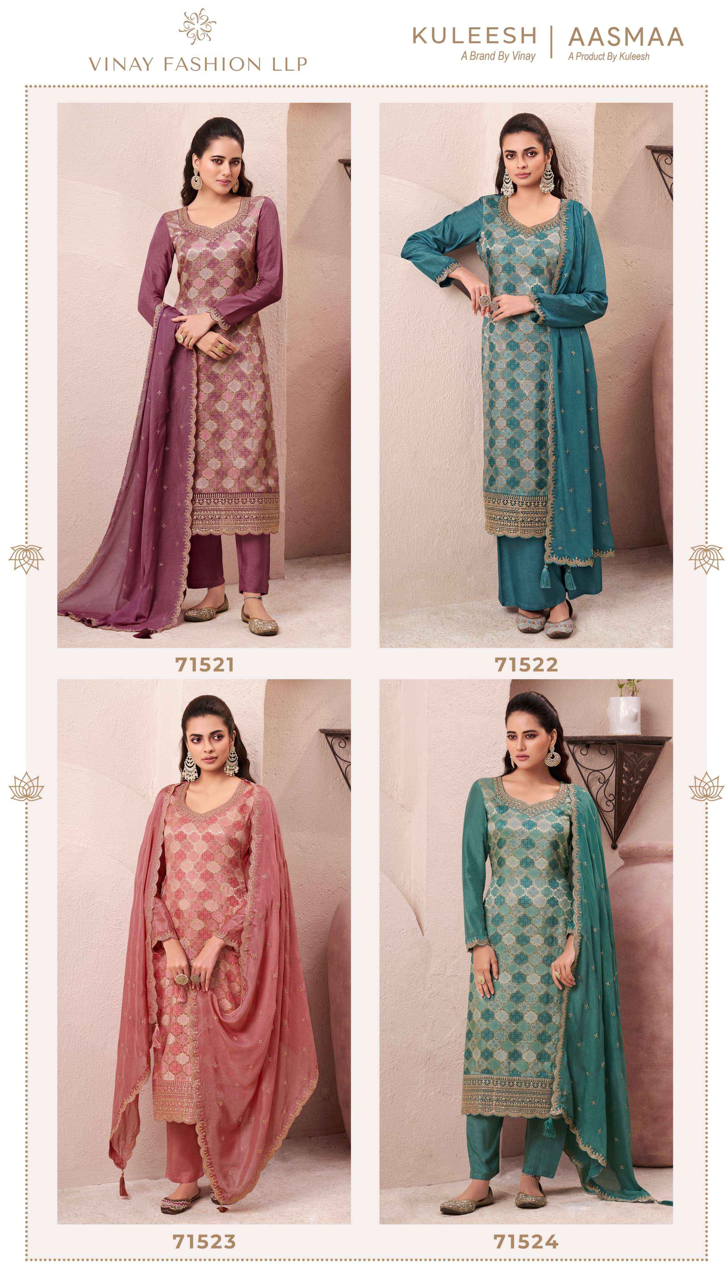 VINAY FASHION KULEESH AASMAA SILK DESIGNER TRADITIONAL SUITS ( 4 PCS CATALOG )