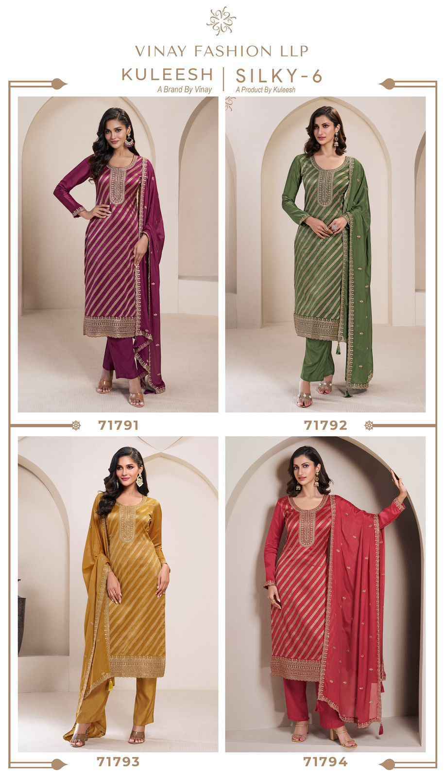 Vinay Fashion Kuleesh Silky Vol 6 Silk Jacquard Dress Material Wholesale Price ( 4 Pcs Catalog )