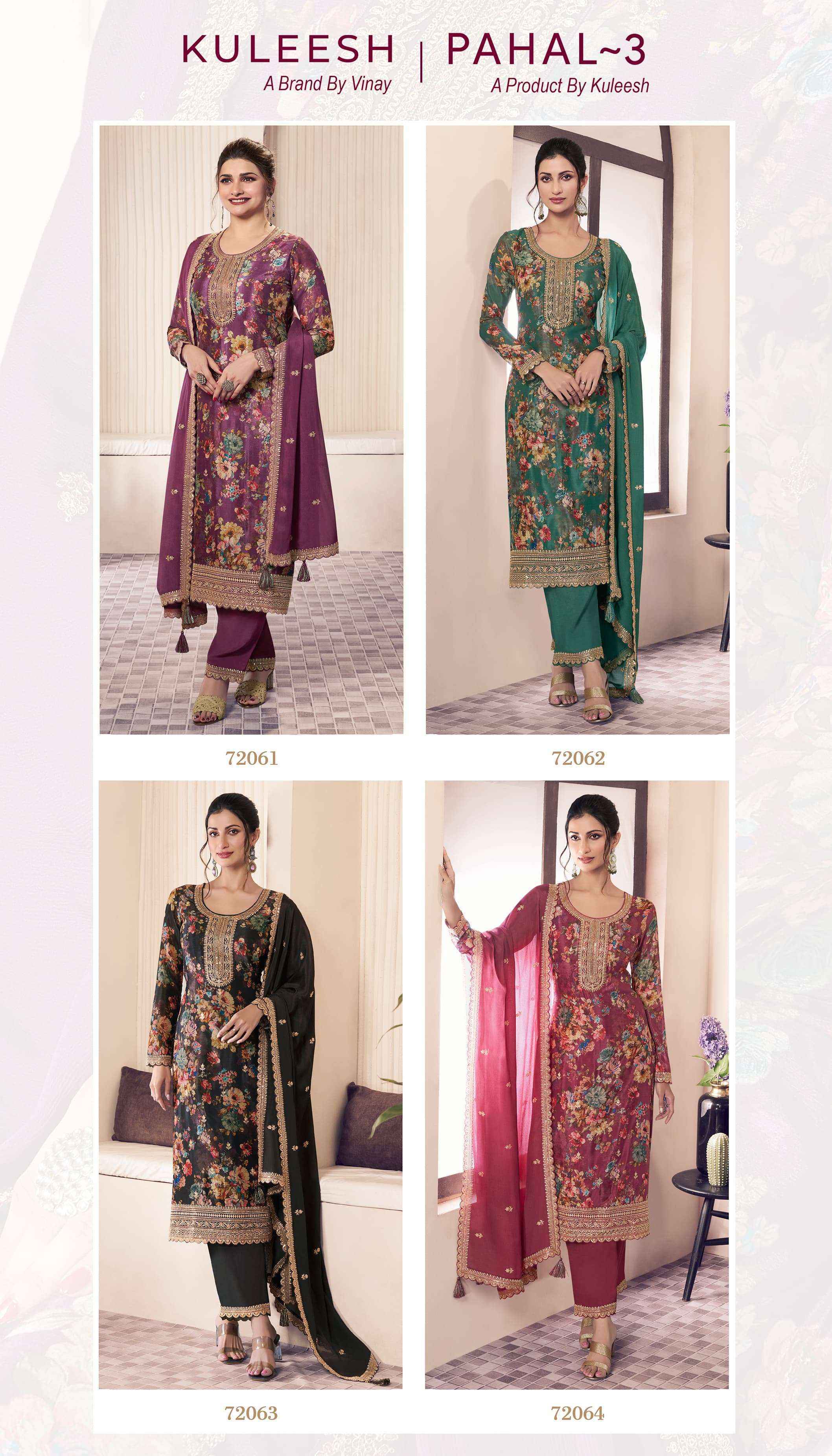 Vinay Kuleesh Pahal Vol 3 Chinon Dress Material Wholesale Price ( 4 Pcs Catalog )