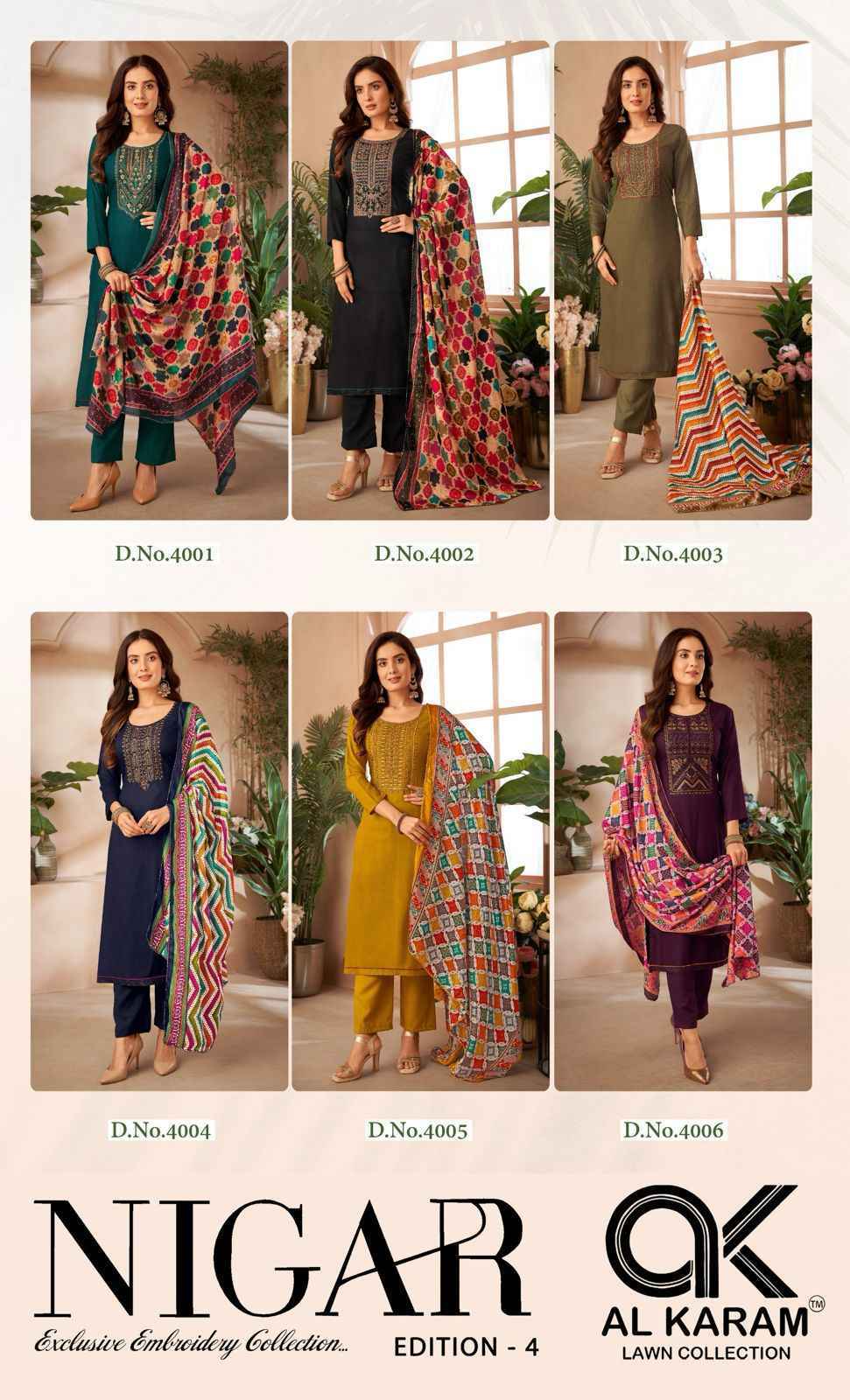 Al Karam Nigar Edition 4 Reyon Dress Material Wholesale Price ( 6 Pcs Catalog )