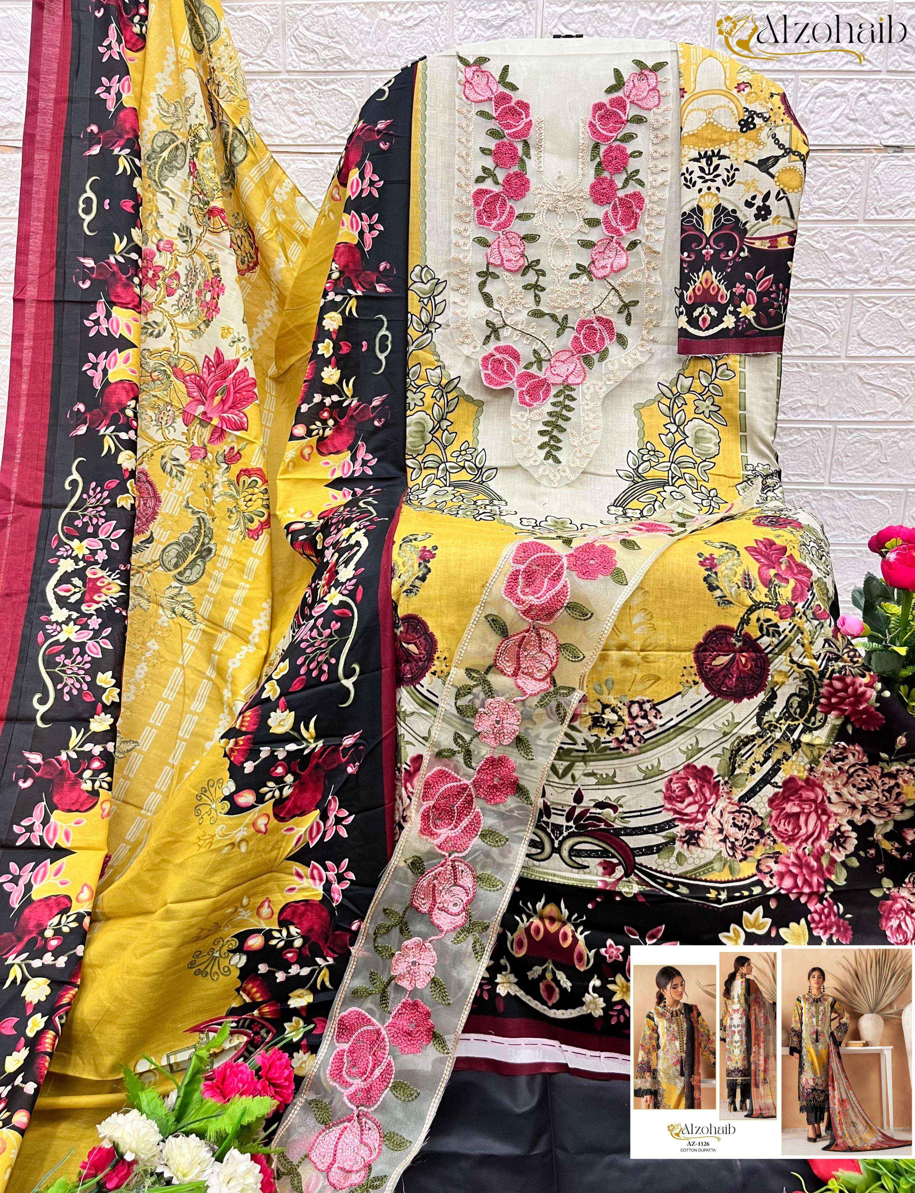 AL ZOHAIB D NO 1115 TO 1128 COTTON DRESS MATERIAL WHOLESALE PRICE ( 4 PCS CATALOG )