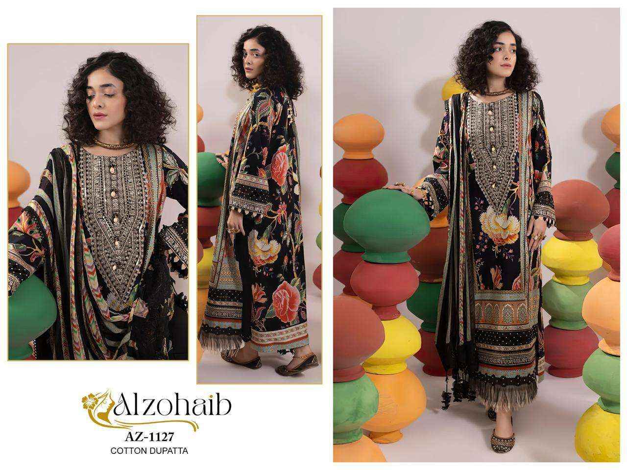 AL ZOHAIB D NO 1115 TO 1128 COTTON DRESS MATERIAL WHOLESALE PRICE ( 4 PCS CATALOG )