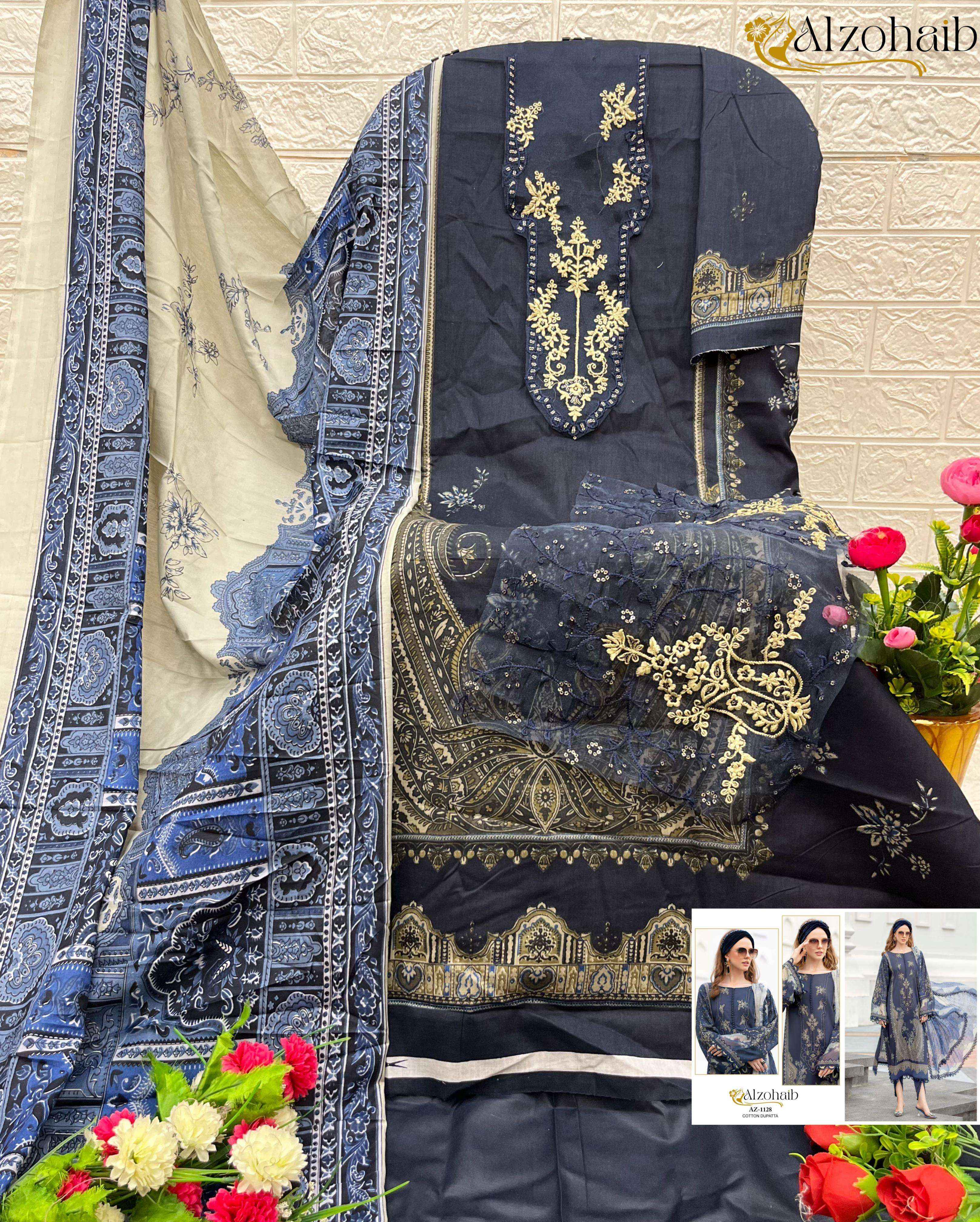 AL ZOHAIB D NO 1115 TO 1128 COTTON DRESS MATERIAL WHOLESALE PRICE ( 4 PCS CATALOG )