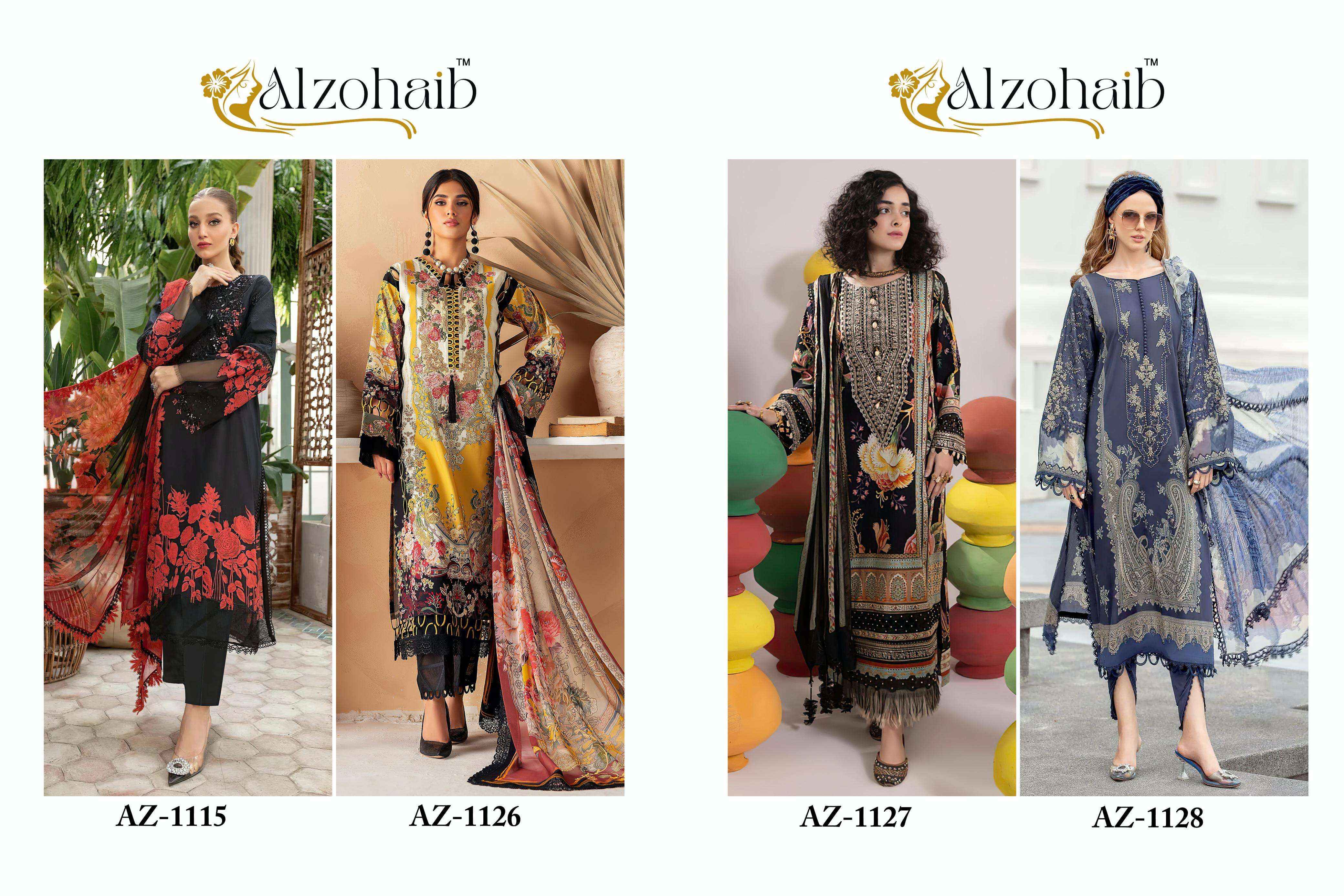 AL ZOHAIB D NO 1115 TO 1128 COTTON DRESS MATERIAL WHOLESALE PRICE ( 4 PCS CATALOG )