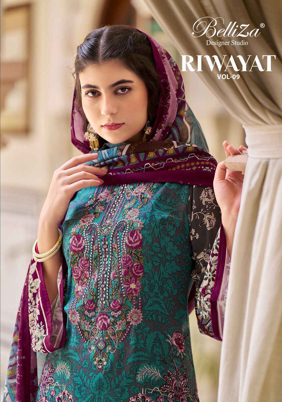 Belliza Riwayat Vol 9 Viscose Rayon Dress Material Wholesale Price ( 8 Pcs Catalog )