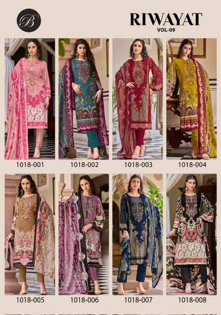 Belliza Riwayat Vol 9 Viscose Rayon Dress Material Wholesale Price ( 8 Pcs Catalog )