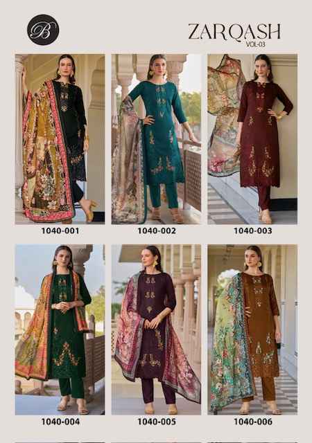 Belliza Zarqash Vol 3 Jam Dress Material Wholesale Price ( 8 Pcs Catalog )