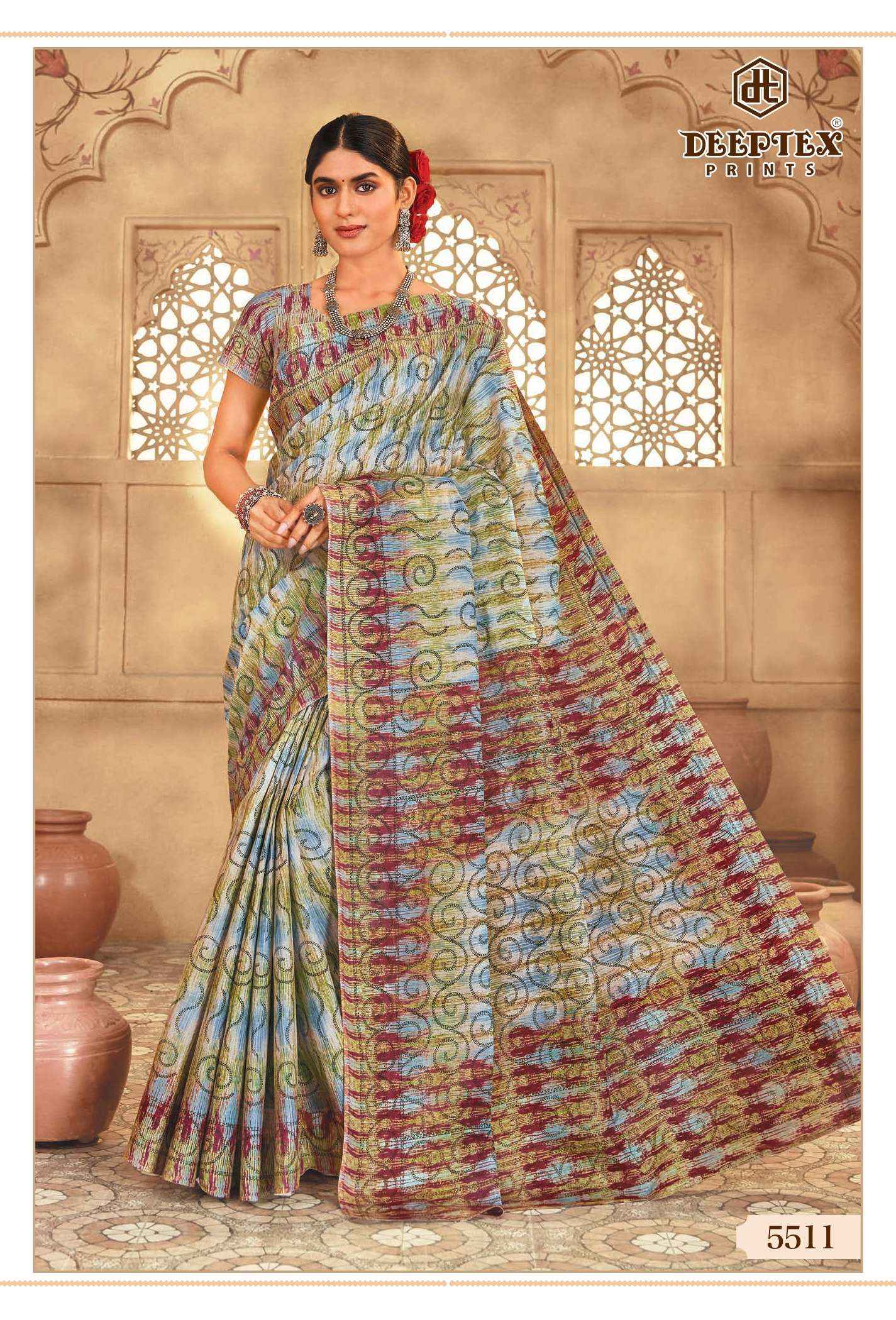 DEEPTEX PRINTS MOTHER INDIA VOL 55 COTTON PRINTED SAREE SET WHOLESALE PRICE ( 30 PCS CATALOG )