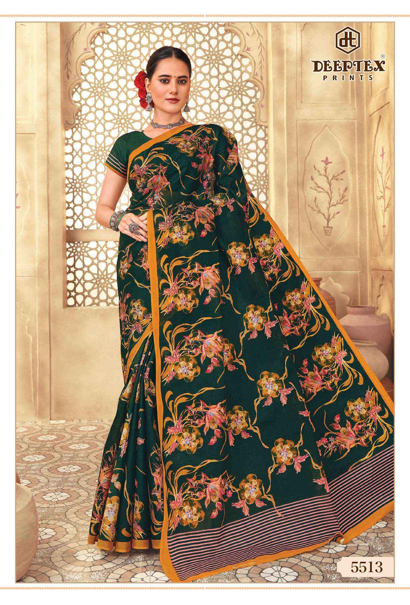 DEEPTEX PRINTS MOTHER INDIA VOL 55 COTTON PRINTED SAREE SET WHOLESALE PRICE ( 30 PCS CATALOG )