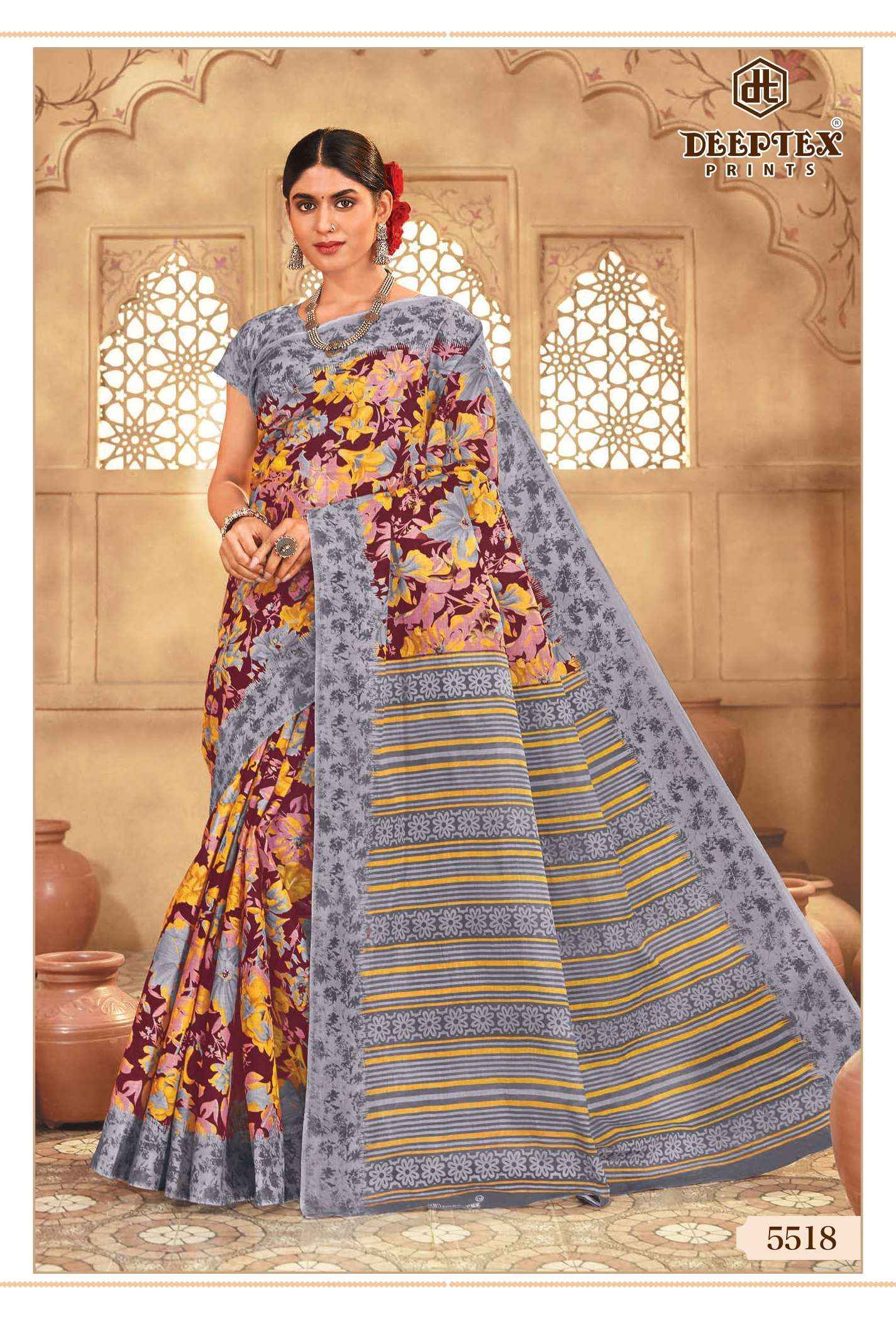 DEEPTEX PRINTS MOTHER INDIA VOL 55 COTTON PRINTED SAREE SET WHOLESALE PRICE ( 30 PCS CATALOG )