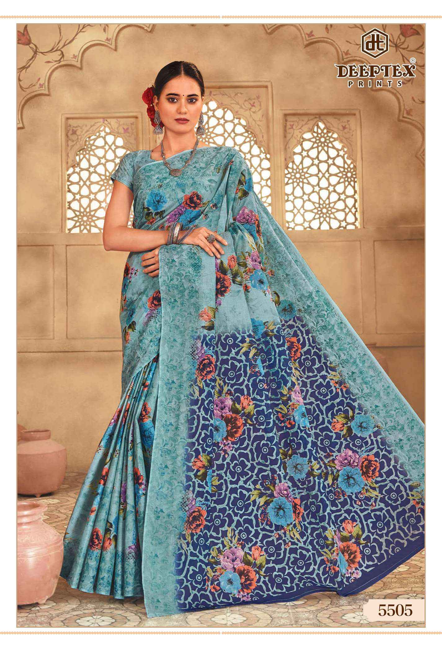 DEEPTEX PRINTS MOTHER INDIA VOL 55 COTTON PRINTED SAREE SET WHOLESALE PRICE ( 30 PCS CATALOG )