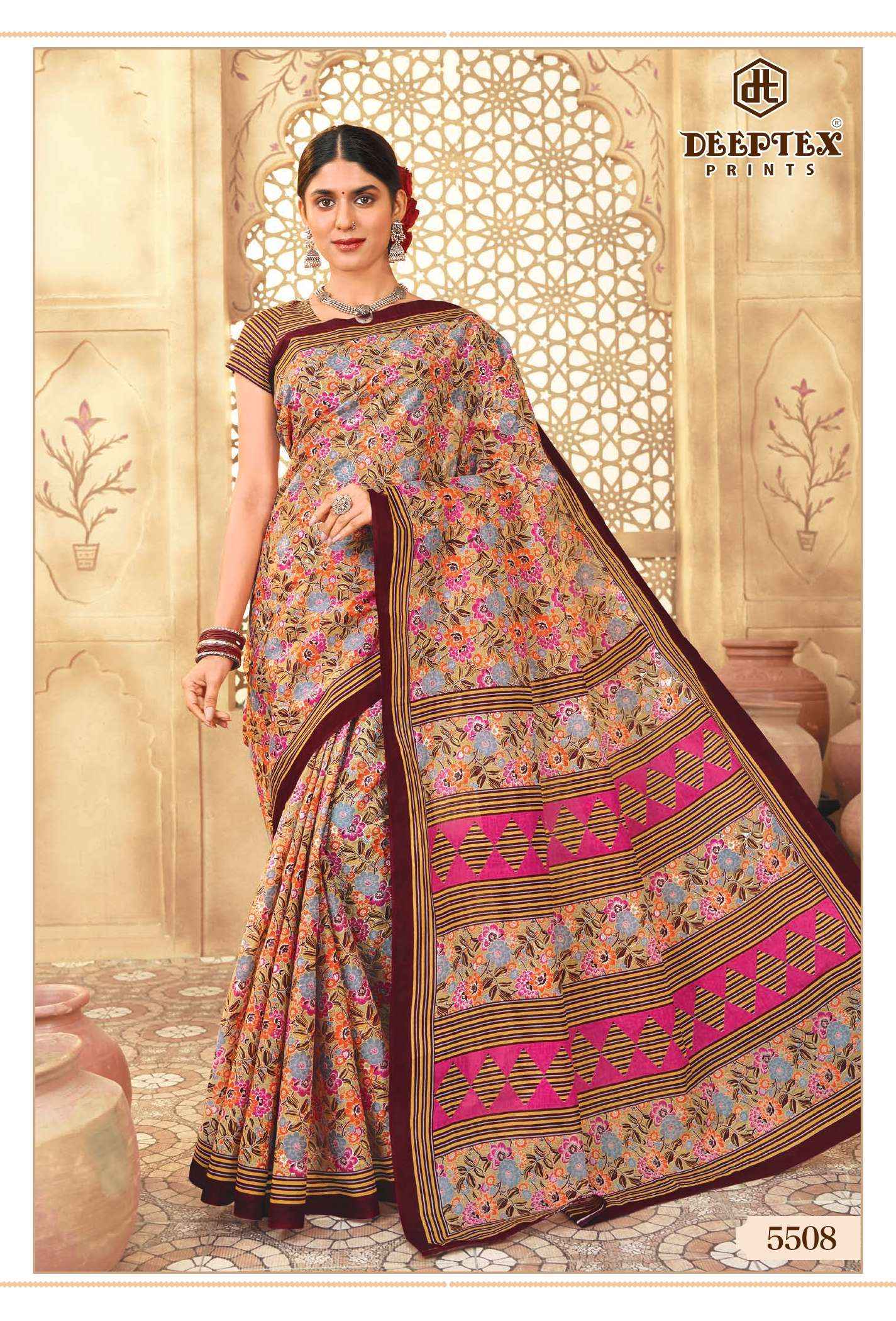 DEEPTEX PRINTS MOTHER INDIA VOL 55 COTTON PRINTED SAREE SET WHOLESALE PRICE ( 30 PCS CATALOG )