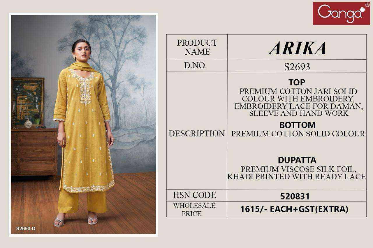 Ganga Fashion Arika 2693 Fancy Cotton Dress Material Wholesale Price ( 4 Pcs Catalog ) 