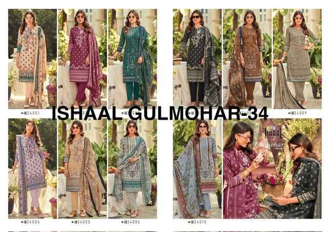 Ishaal Prints Gulmohar Vol 34 Wholesale Lawn Dress Material (10 Pc Catalouge )