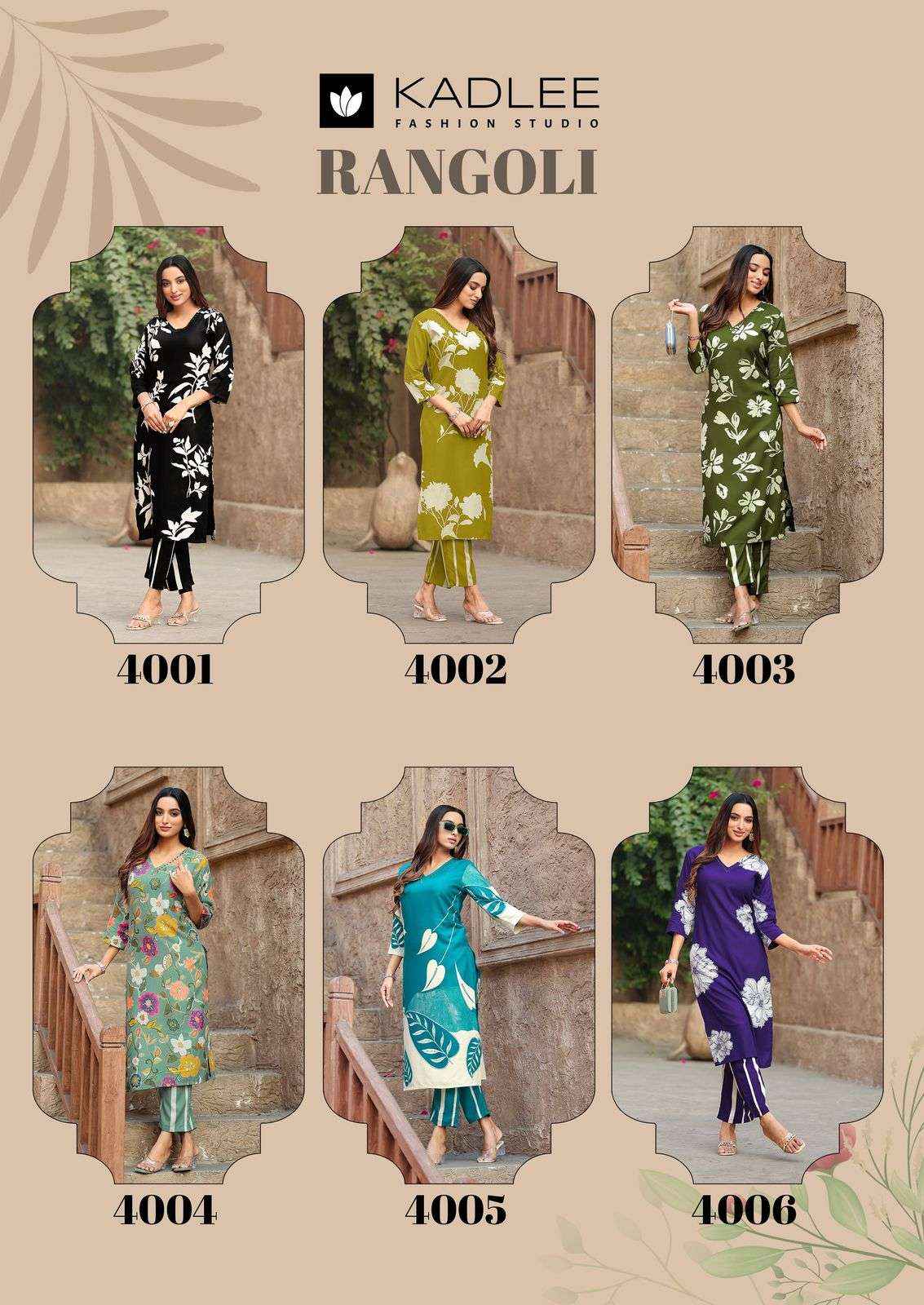 KADLEE FASHION RANGOLI RAYON PRINT FANCY KURTI WITH PANT SET WHOLESALE PRICE ( 6 PCS CATALOG )