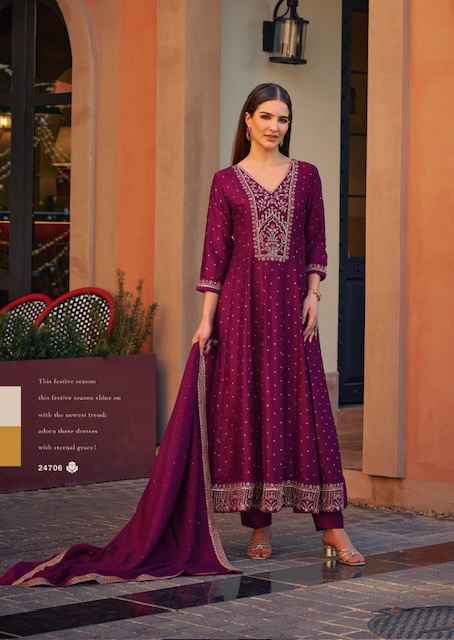 Lily & Lali Anarkali Vichitra Silk Readymade Kurti  Wholesale Price ( 6 Pcs Catalog )