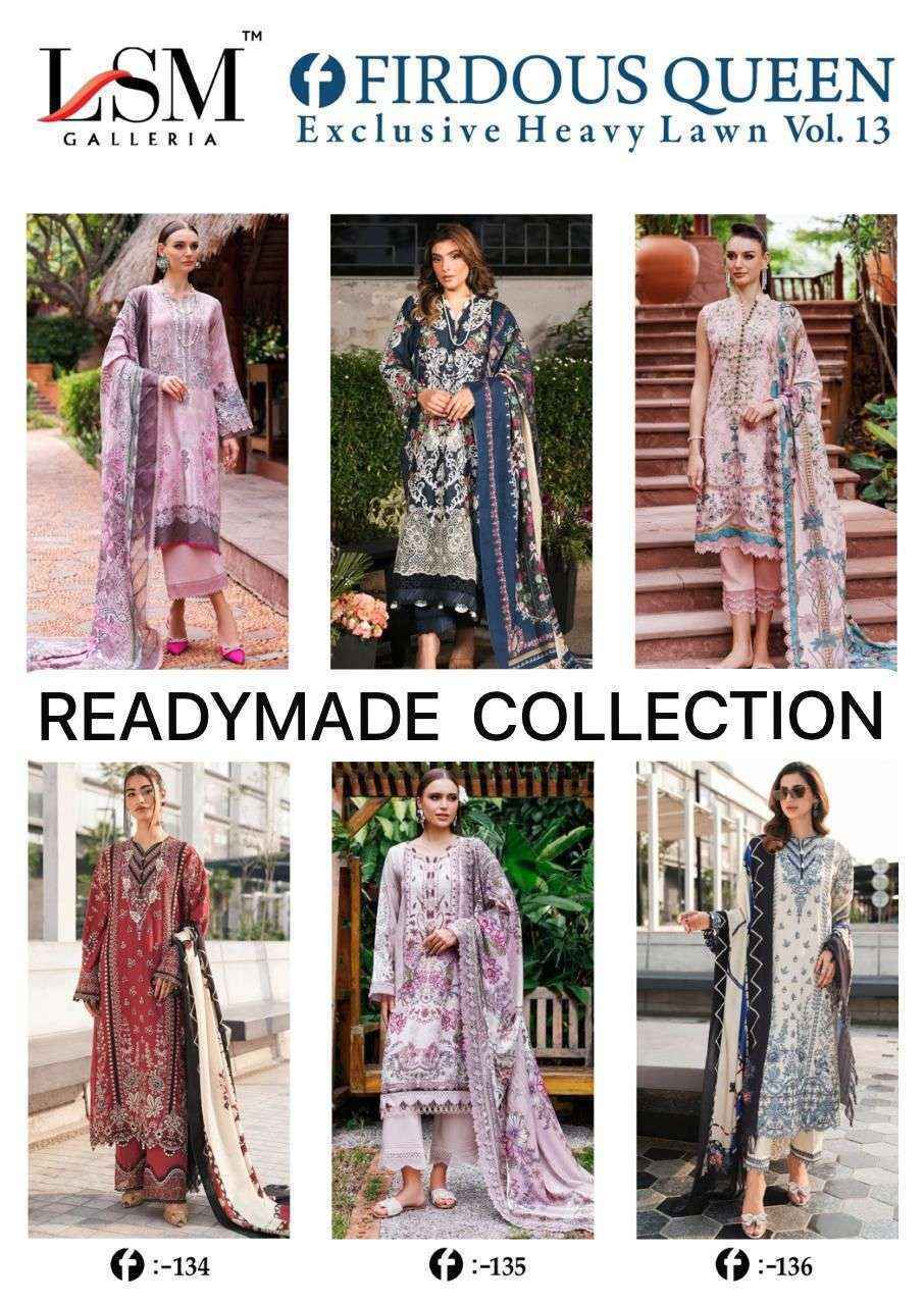 LSM Galleria Firdous Queen Lawn Vol 13 Readymade Lawn Cotton Suit Wholesale Price ( 6 Pcs Catalog )