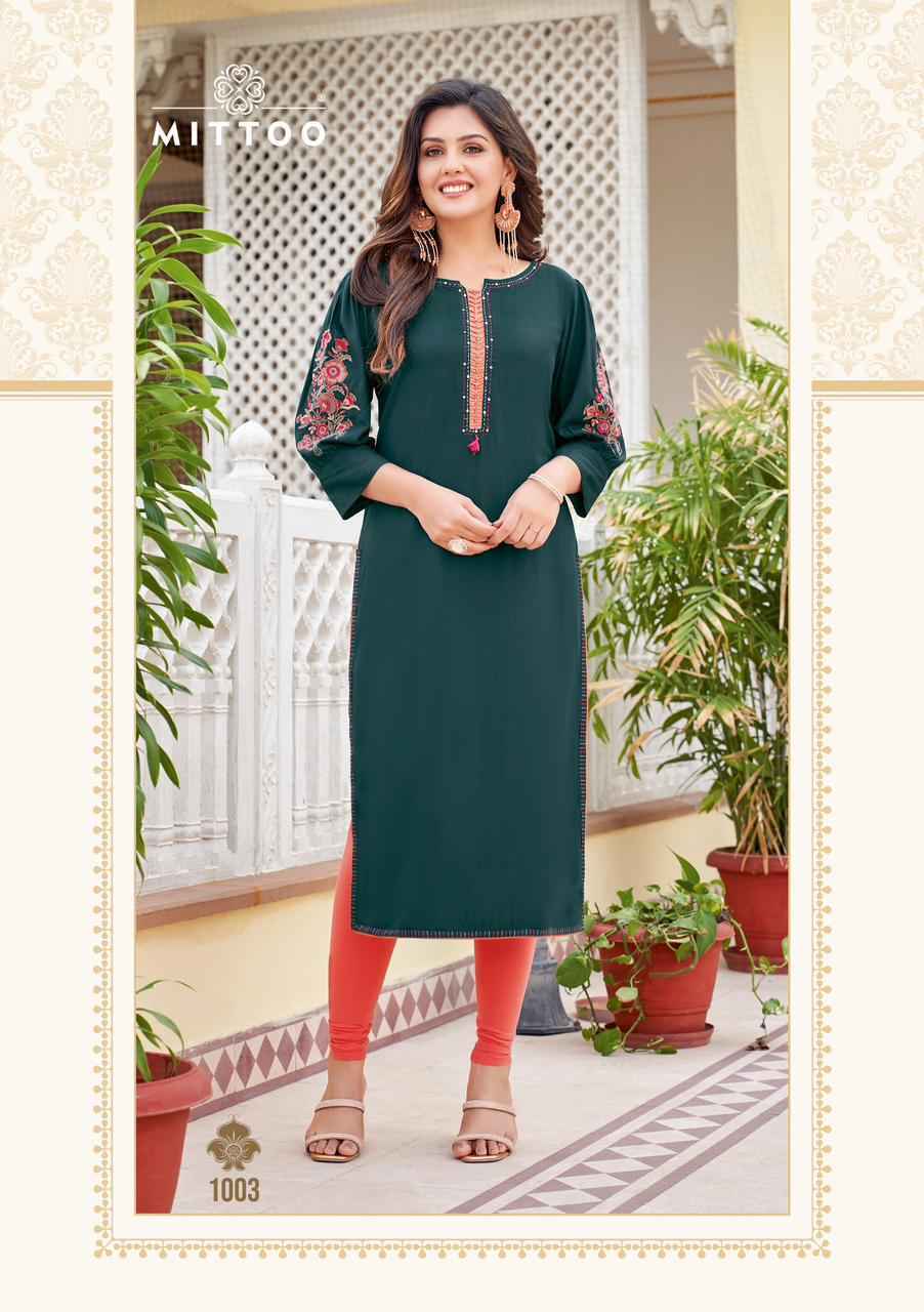 Mittoo Kaamiya Rayon Kurti Wholesale Price ( 6 Pcs Catalog )