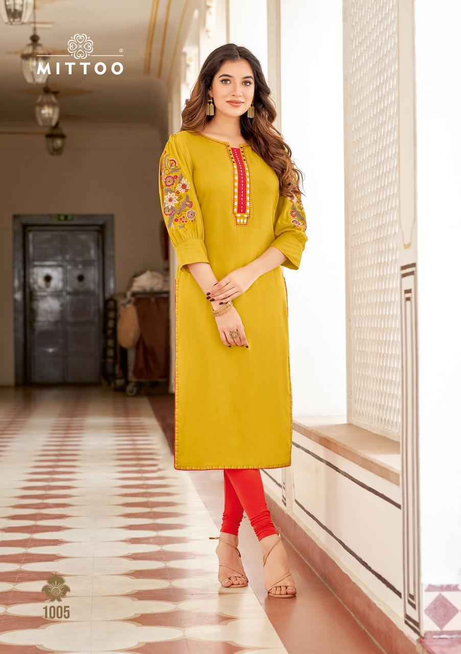 Mittoo Kaamiya Rayon Kurti Wholesale Price ( 6 Pcs Catalog )