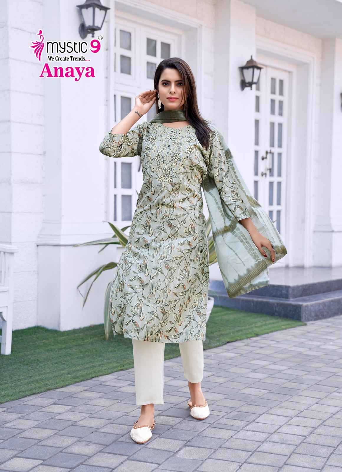 Mystic 9 Anaya Vol 1 Rayon Foil Printed Kurti Bottom With Dupatta Set Wholesale Price ( 8 Pcs Catalog )