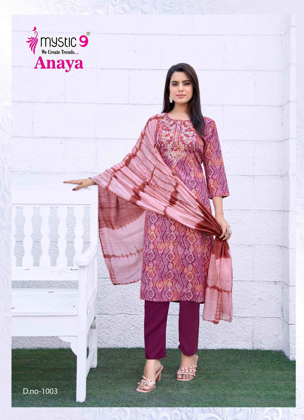 Mystic 9 Anaya Vol 1 Rayon Foil Printed Kurti Bottom With Dupatta Set Wholesale Price ( 8 Pcs Catalog )